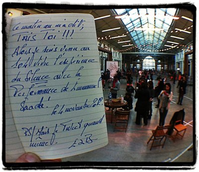 Gestes et rencontres pendant la performance · L’Expérience du silence · Jeune Création · CENTQUATRE · 2012